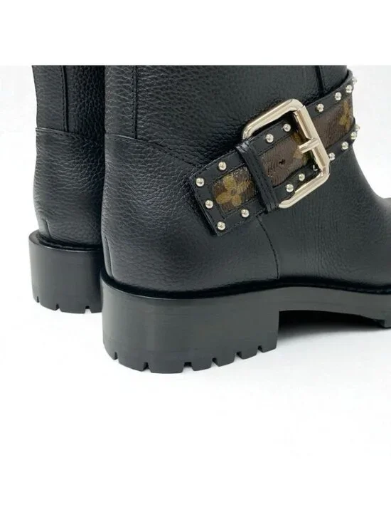 Louis Vuitton Monogram Boots Short Shoes Leather Black Brown Logo Belt - Picture 10 of 10